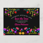 Save the Date floral mexikanische Fiesta Black Ankündigungspostkarte (Vorderseite)