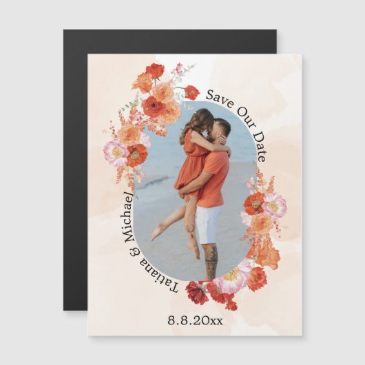 save the date floral orange arch photo magnet (Vorne/Hinten)