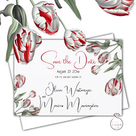Save The Date | Floral Red & White Rembrandt Tulip Einladung