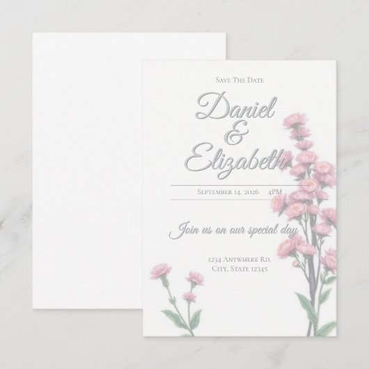 Save The Date floral wedding invitation (Vorne/Hinten)