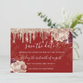 Save the Date Florals Rose Gold Tropfen Burgund (Stehend Vorderseite)