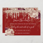 Save the Date Florals Rose Gold Tropfen Burgund (Vorne/Hinten)