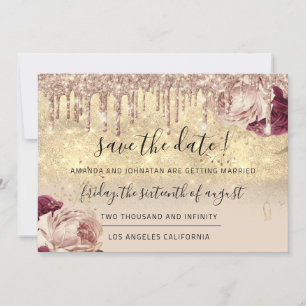 Save the Date Florals Rose Gold Tropfen Elfenbeink