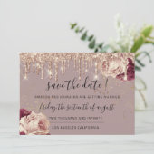 Save the Date Florals Rose Gold Tropfen Marsala (Stehend Vorderseite)