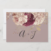 Save the Date Florals Rose Gold Tropfen Marsala (Rückseite)