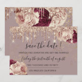 Save the Date Florals Rose Gold Tropfen Marsala (Vorne/Hinten)