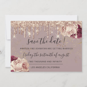 Save the Date Florals Rose Gold Tropfen Marsala