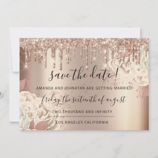 Save the Date Florals Rose Gold Tropfen White (Vorderseite)