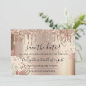Save the Date Florals Rose Gold Tropfen White (Stehend Vorderseite)