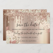 Save the Date Florals Rose Gold Tropfen White (Vorne/Hinten)
