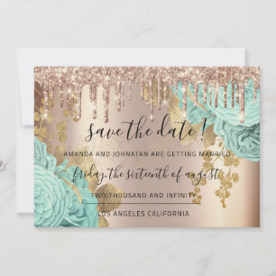 Save the Date Florals Rose Gold Tropfens Blue