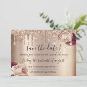Save the Date Florals Rose Gold Tropfens Marsala (Stehend Vorderseite)