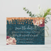 Save the Date Florals Rose Kupfer Tropfen Aquamari (Stehend Vorderseite)