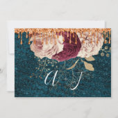 Save the Date Florals Rose Kupfer Tropfen Aquamari (Rückseite)