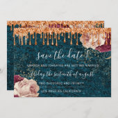 Save the Date Florals Rose Kupfer Tropfen Aquamari (Vorne/Hinten)