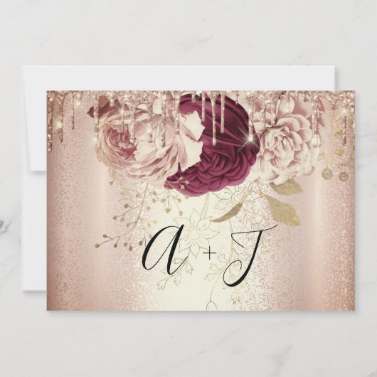 Save the Date Florals Rose Mint Tropfens Marsala (Rückseite)