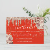 Save the Date Florals Rose Tropfen Gray Ivory Cora (Stehend Vorderseite)