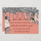 Save the Date Florals Rose Tropfen Rose Silver (Vorne/Hinten)