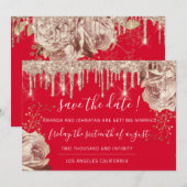 Save the Date Florals Rose Tropfen Rotes Elfenbein (Vorne/Hinten)
