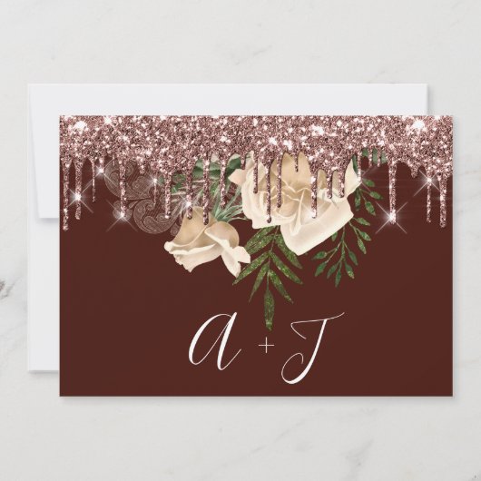 Save the Date Florals Rose Tropfens Rose Brown (Rückseite)