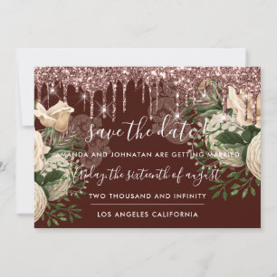 Save the Date Florals Rose Tropfens Rose Brown