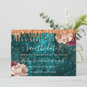 Save the Date Florals Rose Wreath Kupfer Tropfen A (Stehend Vorderseite)