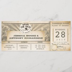 Save the Date Flugtickets - Vintage Einladungen