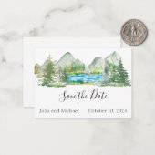Save the Date Fluss Forest Mountain Wasserfarbe Mitteilungskarte (Vorderseite/Rückseite Beispiel)