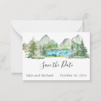 Save the Date Fluss Forest Mountain Wasserfarbe