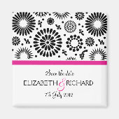 Save the Date Folk Black White Flower Boho Wedding Magnet (Vorne)