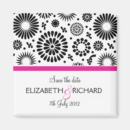 Save the Date Folk Black White Flower Boho Wedding Magnet (Vorne)