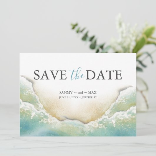 Save The Date for Beach Wedding (Stehend Vorderseite)