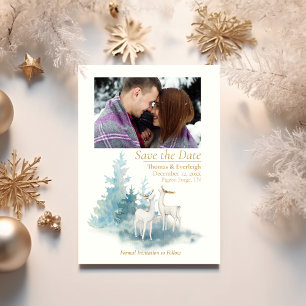 Save the Date Forest Winter Wedding Foto Postkarte