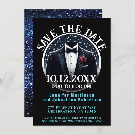 Save The Date | Formell | Einladung Tuxedo (Vorne/Hinten)