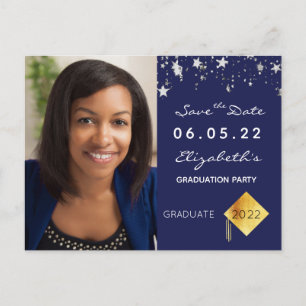 Save-the-Date-Foto Abschlussfeier Blau Postkarte
