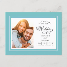Save the Date Foto Aqua Blue Green Chic Hochzeit Ankündigungspostkarte