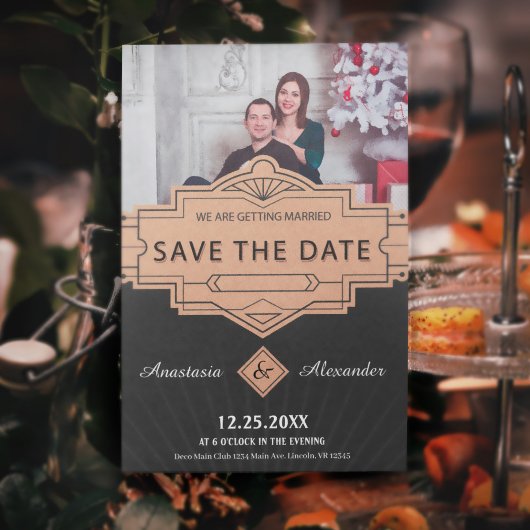 Save the Date Foto Art Déco Hochzeitskarte