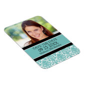 Save the Date Foto Birthday Magnet Aqua Damask (Rechte Seite)