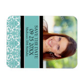 Save the Date Foto Birthday Magnet Aqua Damask (Horizontal)