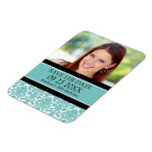 Save the Date Foto Birthday Magnet Aqua Damask (Linke Seite)