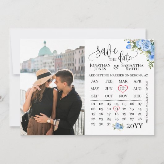 Save the Date Foto Blaue Hochzeit Einladung (Vorderseite)