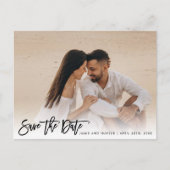 Save the Date Foto Brush Script Ankündigungspostkarte (Vorderseite)