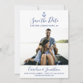 Save the Date Foto Classic Blue Nautical Anchor Einladung (Vorderseite)