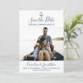 Save the Date Foto Classic Blue Nautical Anchor Einladung (Stehend Vorderseite)