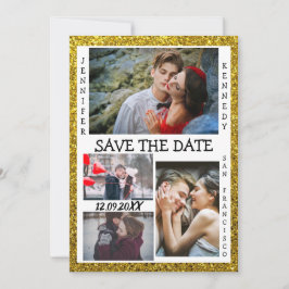 Save the Date Foto Collage Wedding Gold Glitzer