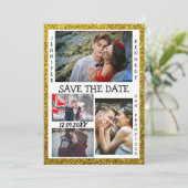 Save the Date Foto Collage Wedding Gold Glitzer (Stehend Vorderseite)
