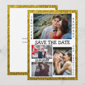 Save the Date Foto Collage Wedding Gold Glitzer (Vorne/Hinten)