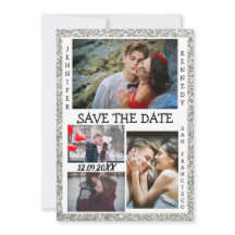 Save the Date Foto Collage Wedding Silver Glitzer
