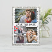Save the Date Foto Collage Wedding Silver Glitzer (Stehend Vorderseite)