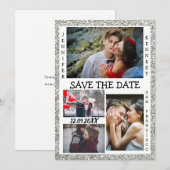 Save the Date Foto Collage Wedding Silver Glitzer (Vorne/Hinten)